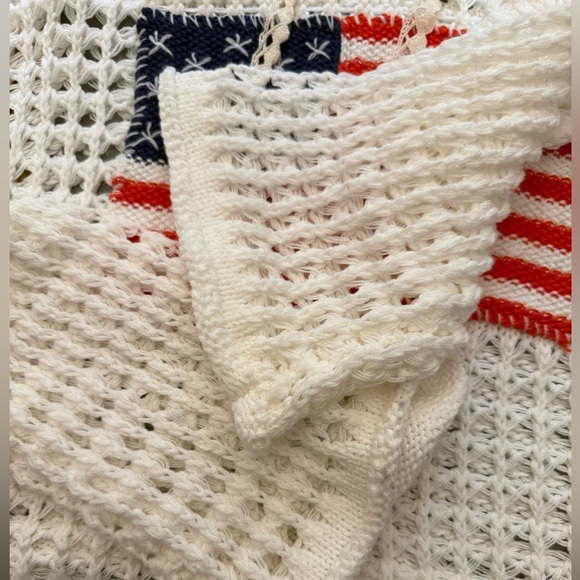 Pol American Flag Open Knit Crochet Sweater Top Hoodie Red White and Blue Large - Picture 6 of 12